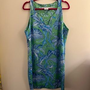 Gretchen Scott size large green and blue flowers sleeveless dress